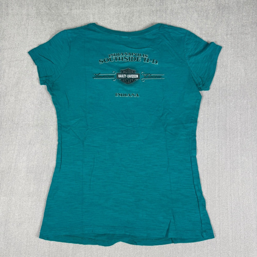 Harley-Davidson Womens V-Neck Graphic Tee Teal Indianapolis Southside H-D Shirt